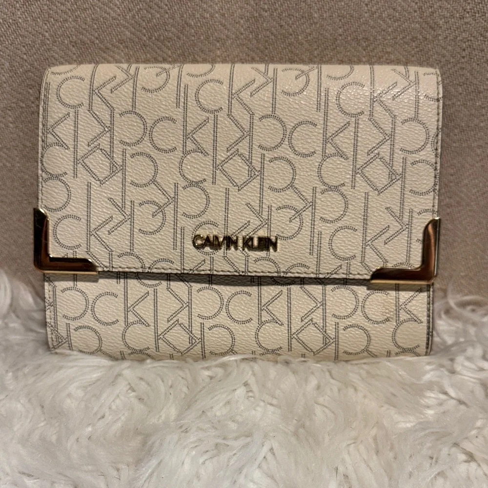 Calvin Klein Beige Monogram Clutch